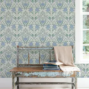 Galerie Apelviken Cream Blue Green Grey Tulip Trail Smooth Wallpaper