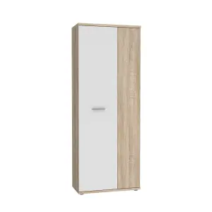 FURNICOMP Variant Multipurpose White and Oak Tall 2 Door Broom Utility Cupboard