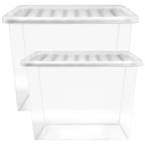 2 x 80 Litre Multipurpose Plastic Storage Containers Useful Boxes Complete With Lids