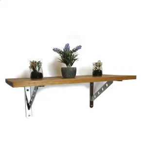 Solid Pine Rustical Shelf Medium Oak with 2406 Bracket 25x90cm