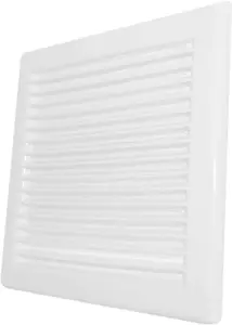 Square White Ventilation Grille with Flyscreen -Round 125mm or 5 inch Spigot - Vent Cover for Bathroom/ Kitchen - Louvered Grill