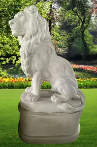 Pair of Giant Stone Cast Lion statues on Plinths 6 ft high, 1600 kg set