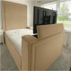 Loxie Plush Velvet Beige TV Bed Frame