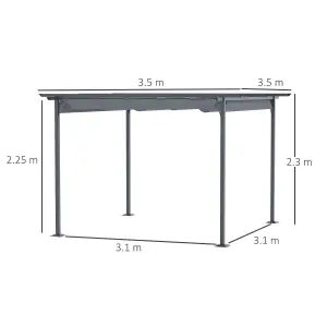 Outsunny 3.5x3.5m Pergola Metal Gazebo Backyard Porch Awning Retractable Canopy Grey