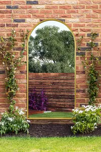 MirrorOutlet Arcus - Gold Framed Arched Garden Wall Mirror 71" X 35" (180CM X 90CM)