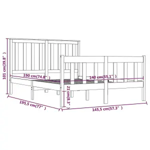 Berkfield Bed Frame Black Solid Wood Pine 140x190 cm