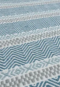 Blue Outdoor Rug, Geometric Striped Stain-Resistant Rug For Patio Decks Garden, 2mm Modern Outdoor Rug-200cm X 290cm