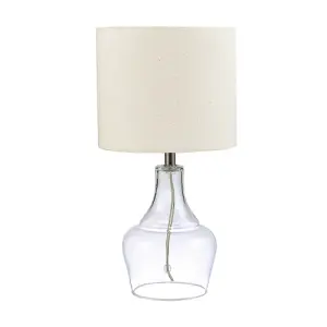 Modern Transparent Glass Lamp with Natural Linen Fabric Shade and Clear Cable