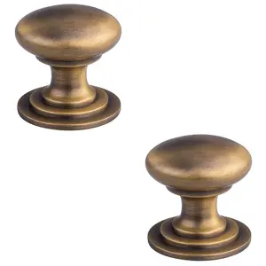 2 PACK - Victorian Tiered Door Knob - 32mm Antique Brass Cabinet Pull Handle Round Rose