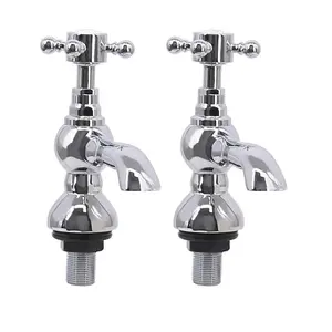 Rinse Bathrooms Traditional Pair of Bathroom Sink Basin Taps Twin Cross Head Brass Faucet Polished Chrome Basin Pillar Taps