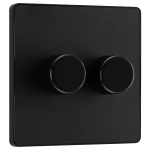 British General profile Double 2 way 200W Screwless Dimmer switch Matt Black