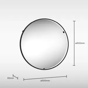 Sensio Aspect Black Circular Wall-mounted Bathroom Illuminated mirror (H)50cm (W)50cm