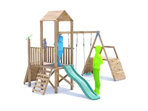 Dunster House Climbing Frame with Swings, Slide, Climbing Wall FrontierFort Low Platform