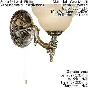 Wall Light Colour Bronzed Shade Champagne Glass Alabaster Bulb E14 1x40W