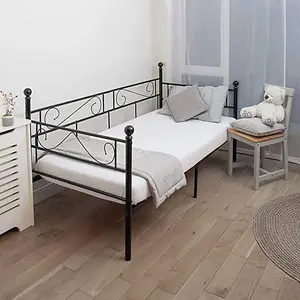 3ft Single Black Metal Day Bed With Pocket Sprung Mattress