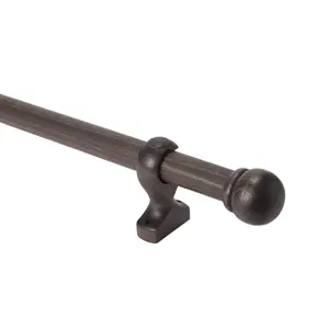 Satin Brown Walnut effect Non extendable Ball Single curtain pole set, (L)2m (Dia)28mm