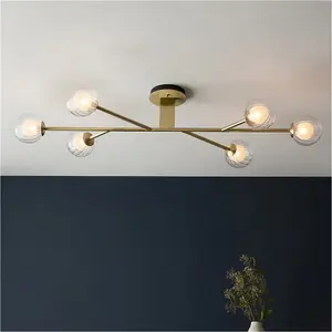 Satin Brass Semi Flush Low Ceiling Light - Clear/Frosted Glass Shade - 6x 3W LED G9