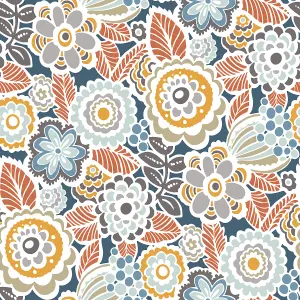 Fine Decor FD25866 Lucy Wallpaper, Blue/Orange