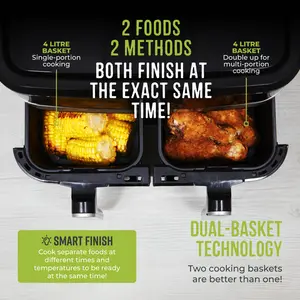 Tower Vortx Dual Basket Air Fryer with Vizion Viewing Windows, 9 Preset Functions, 8L, 3040W