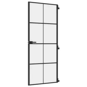 Berkfield Interior Door Slim Black 83x201.5 cm Tempered Glass and Aluminium