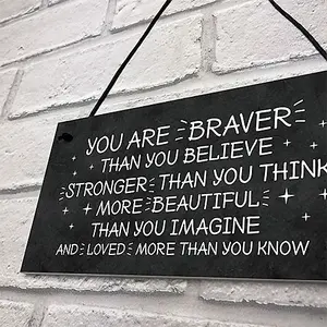 Red Ocean Braver Stronger Beautiful Friendship Sign Hanging Wall Decor Best Friend Gift Motivational Inspirational Sign