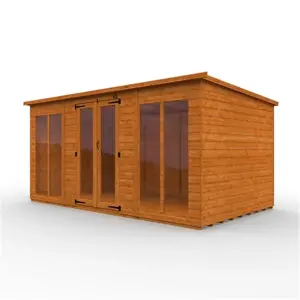 14ft x 8ft (4150mm x 2350mm) Horsforth Shiplap Full Pane Pent Retreat Summerhouse with 4 Windows