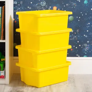 Wham 4x Stack & Store 16L Yellow Plastic Storage Boxes. Home, Office, Classroom, Playroom, Toys, Books. L42 x W32 x H17cm