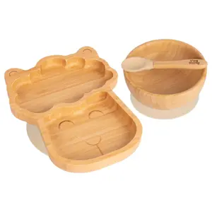 Tiny Dining 3pc Llama Bamboo Suction Dinner Set - Beige