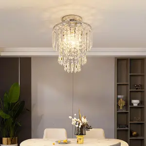 Modern Chandelier Droplet Crystal Chorme Base Mount Ceiling Light Fixture