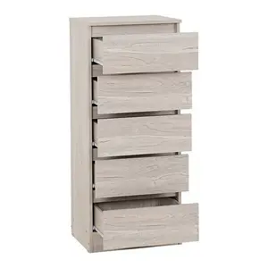 Malvern 5 Drawer Narrow Chest - L40 x W48 x H114 cm - Urban Snow