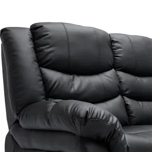 Seattle Manual High Back Bonded Leather Recliner 3 Seater Sofa (Black)