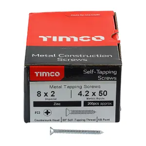 Timco - Self-Tapping Screws - PZ - Countersunk - Zinc (Size 8 x 2 - 200 Pieces)