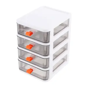 White 4-Tier Plastic Desktop Stationery Cosmetic Storage Box Drawer Organizer with Handle