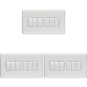 3 PACK 6 Gang Multi 10A Light Switch 2 Way - WHITE PLASTIC Wall Plate Rocker