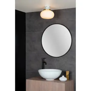 Lucide Lorena Cottage Flush Ceiling Light Bathroom 23cm - 1xE27 - IP44 - Opal