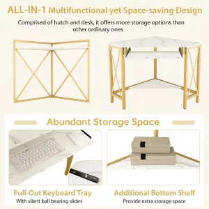 Costway Corner Writing Desk Home Office Space-Saving Computer Desk with Keyboard Tray