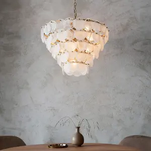 Luminosa Trapani Pendant Ceiling Light Antique Gold Paint, White, Clear Glass