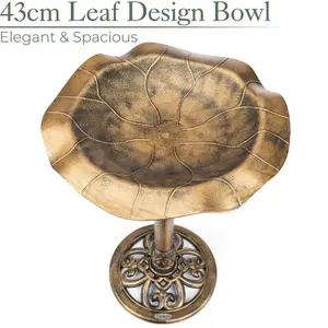 Garden Bird Bath Resin Leaf Birdbath With Rustic Metal Effect H60cm Bronze Christow