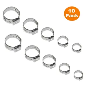 10 x Single Ear Plus O Clips Stainless Steel Clamps, Coolant Gas Air Hydraulic Hoses ( 16.6-19.8mm )