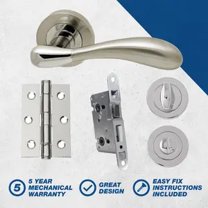 UAP Developer Hornet - Door Handle Pack with Hinges and Bathroom Lock - Polished Chrome/Satin Nickel