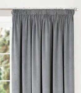 Home Curtains Montreal Super Soft Velour Fully Lined 90w x 84d" (229x213cm) Soft Grey 3" Pencil pleat Curtains (PAIR)