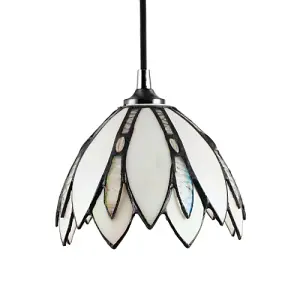 Floral Petal Themed White Stained Glass Tiffany Pendant Lamp Shade with Beads