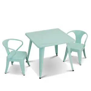 Costway Kids Table and Chairs Set Steel Children Activity Table with Stackable Chairs