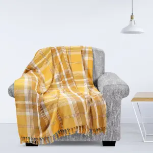 EHC Highland Large Cotton Throw For Sofa, Double Bed, Armchair, 150 x 200cm, Ochre