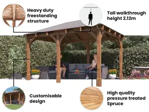 Dunster House Wooden Gazebo Leviathan 4m x 3m Heavy Duty With Roof Shingles