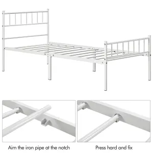 Yaheetech White 3ft Single Metal Bed Frame with Slatted Headboard and Footboard