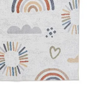 MultiColoured Pictorial 40mm Thick Stain-Resistant Rug for Bedroom, Dining Room, Easy to Clean Modern Rug-80cm X 150cm