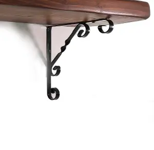 Wooden Rustic Shelf with Bracket WO Black 220mm 9 inches Dark Oak Length of 60cm