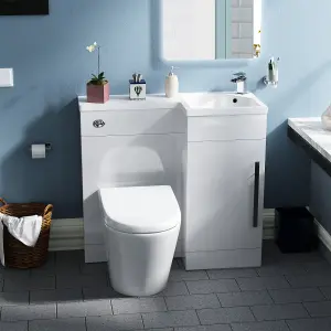 Nes Home Raven Right Hand 900mm Vanity Basin Unit, WC Unit & Ellis Back to Wall Toilet White