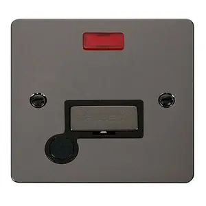 Flat Plate Black Nickel 13A Fused Ingot Connection Unit With Neon With Flex - Black Trim - SE Home